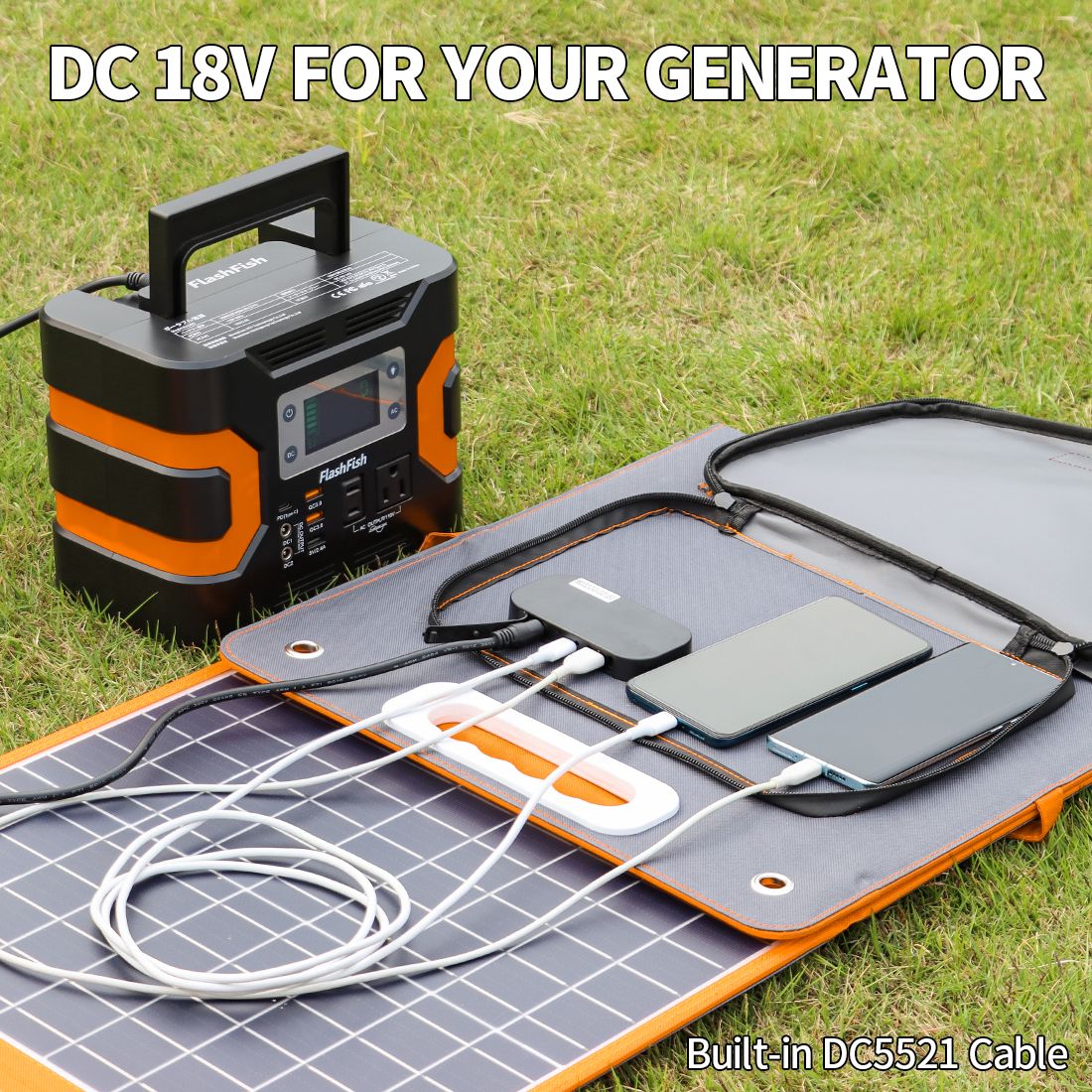 100W Portable Solar Panel 18V Foldable Charger with USB & Type-C, FlashFish, DOBA-SP100
