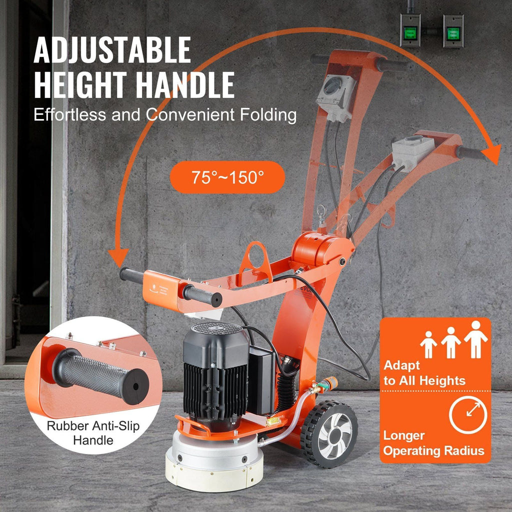 10" Electric Concrete Floor Grinder 1.7HP 1720RPM Brushless, Wet & Dry, VEVOR, DOBA-CG1017