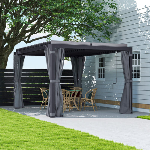 10' x 13' Adjustable Louvered Aluminum Pergola with Canopy, Curtains & Netting, Outsunny, DOBA-PG1013