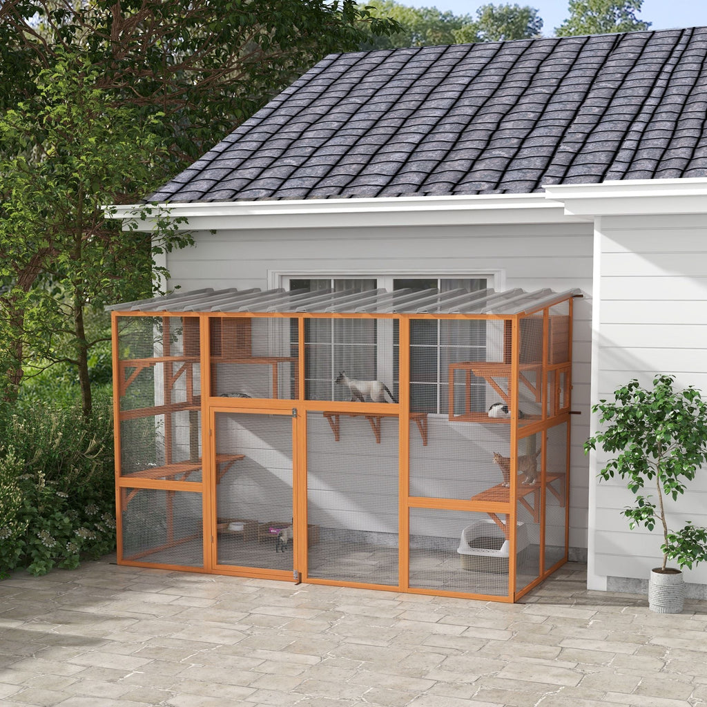 118" x 55" Outdoor Catio Window Enclosure with Platforms & Scratching Posts, PawHut, DOBA-CAT118