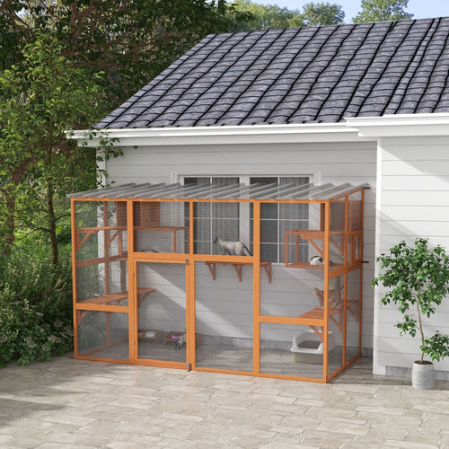 118" x 55" Outdoor Catio Window Enclosure with Platforms & Scratching Posts, PawHut, DOBA-CAT118