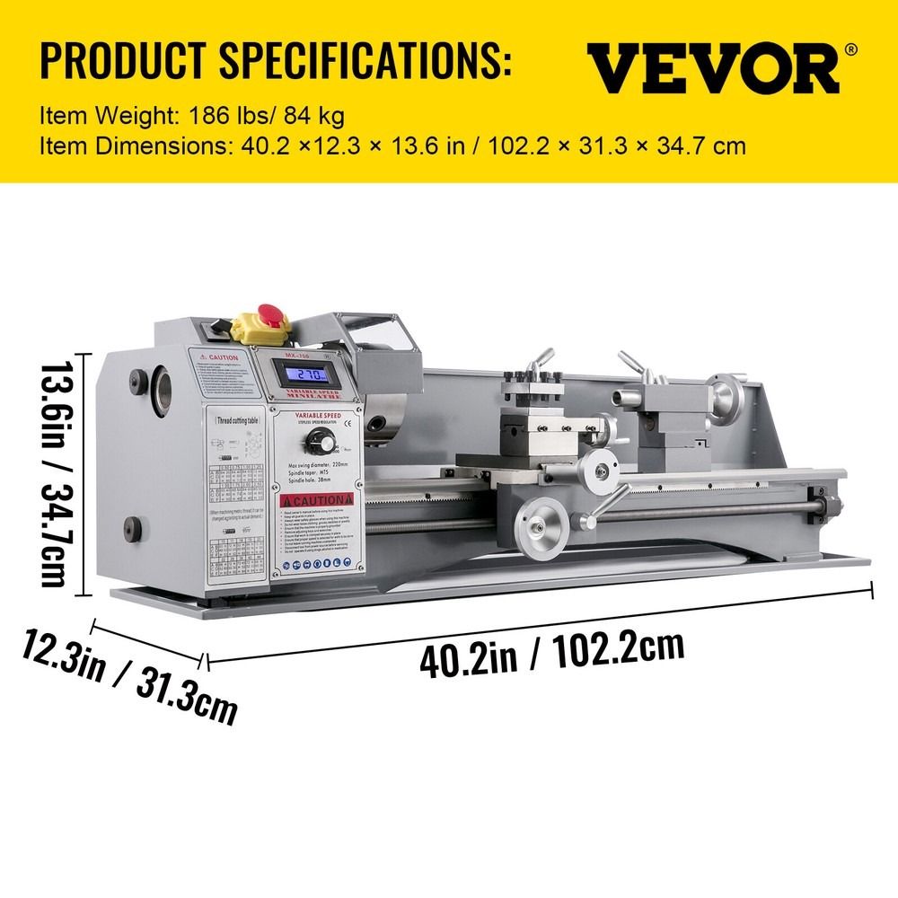 Mini Metal Lathe 8.7" x 29.5" 1100W Variable Speed 110V with Metal Gears, DOBA-ML8729