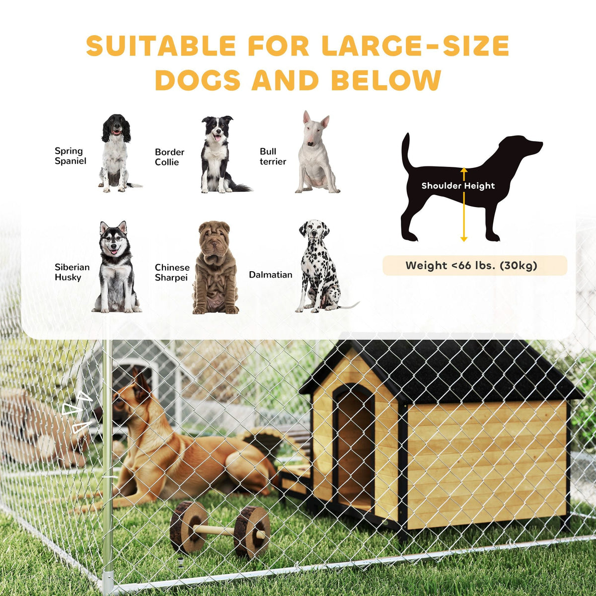 19.7' x 7.5' Two-Room Outdoor Dog Kennel with Roof & Secure Lock, PawHut, DOBA-DK20TR