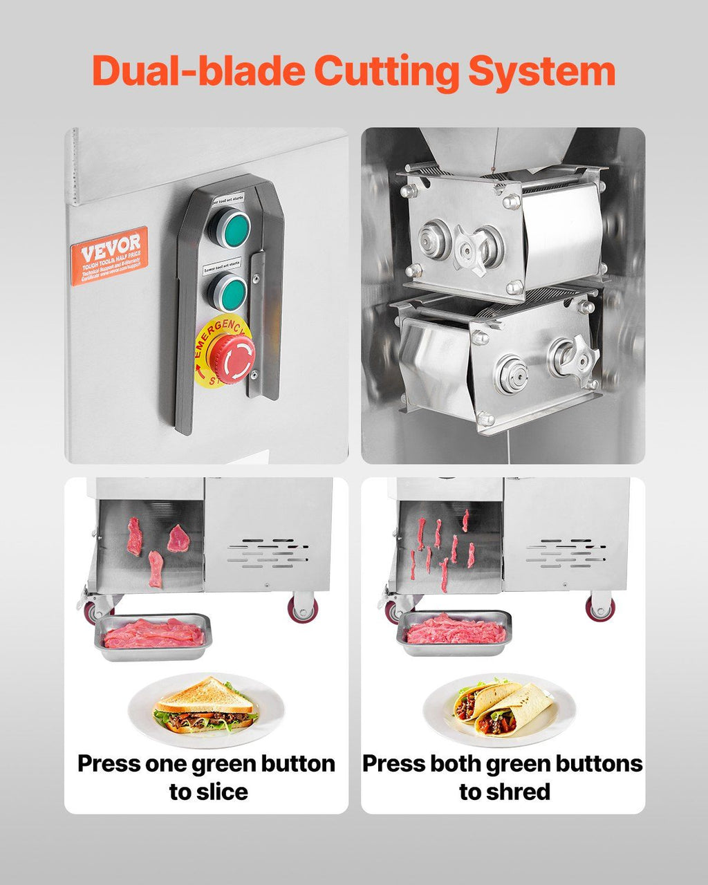 1100W Meat Cutter Machine, 1102 lb/h Capacity, 5 mm Stainless Steel Blades, Commercial Electric Meat Slicer, DOBA-MC1100