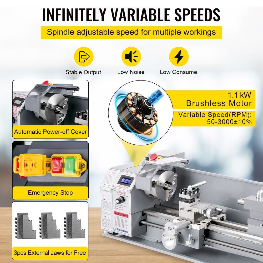 Mini Metal Lathe 8.7" x 29.5" 1100W Variable Speed 110V with Metal Gears, DOBA-ML8729