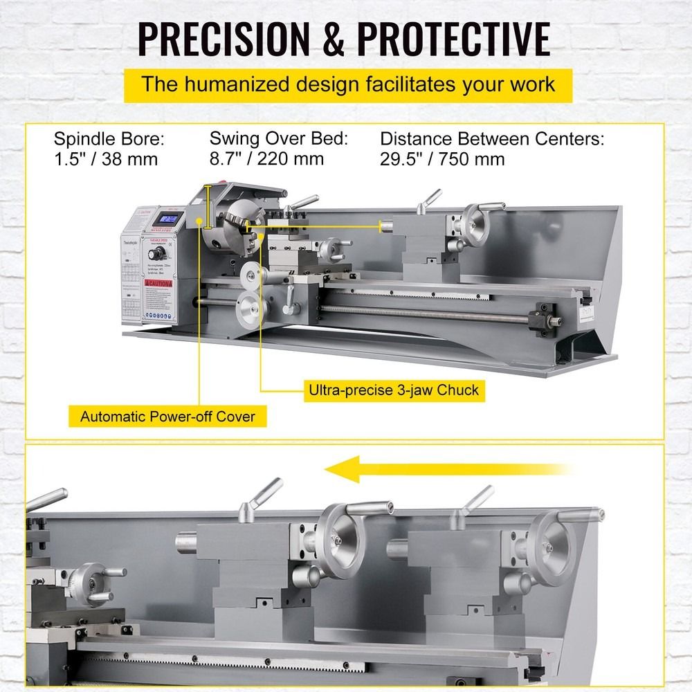 Mini Metal Lathe 8.7" x 29.5" 1100W Variable Speed 110V with Metal Gears, DOBA-ML8729