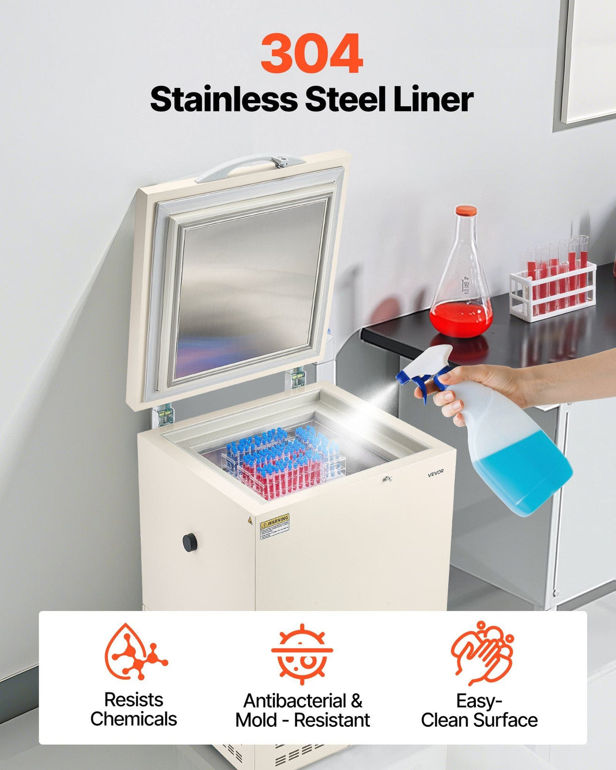 58L Ultra Low Temperature Freezer, −40°F to −123°F Adjustable Range, 304 Stainless Steel Liner, Digital Display with Rollers, DOBA-LF58