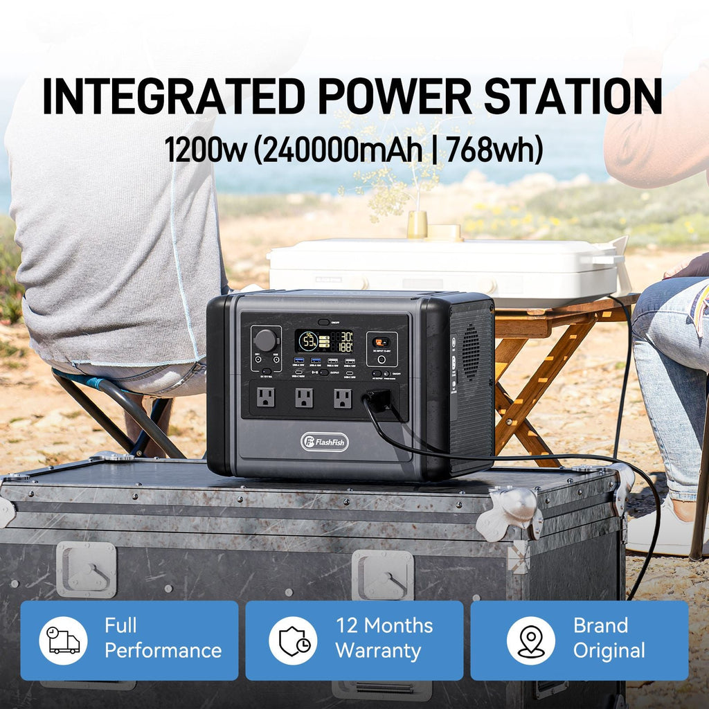 1200W Portable Power Station 968Wh LiFePO4 Solar Generator with 4 AC Outlets, FlashFish, DOBA-PS1200