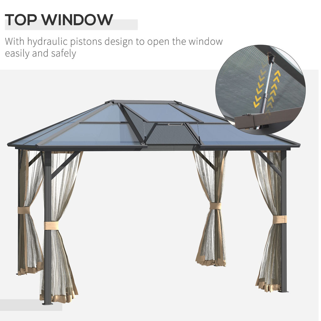 10' x 12' Hardtop Gazebo with Polycarbonate Roof & Netting, Gray, DOBA-GZ1012