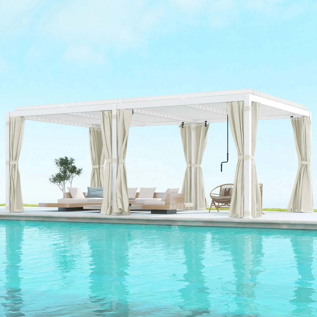 12' x 19' Aluminum Pergola, 2 Adjustable Louvred Roofs, Curtains & Nettings, UV-Fighting & Waterproof, DOBA-PC1219