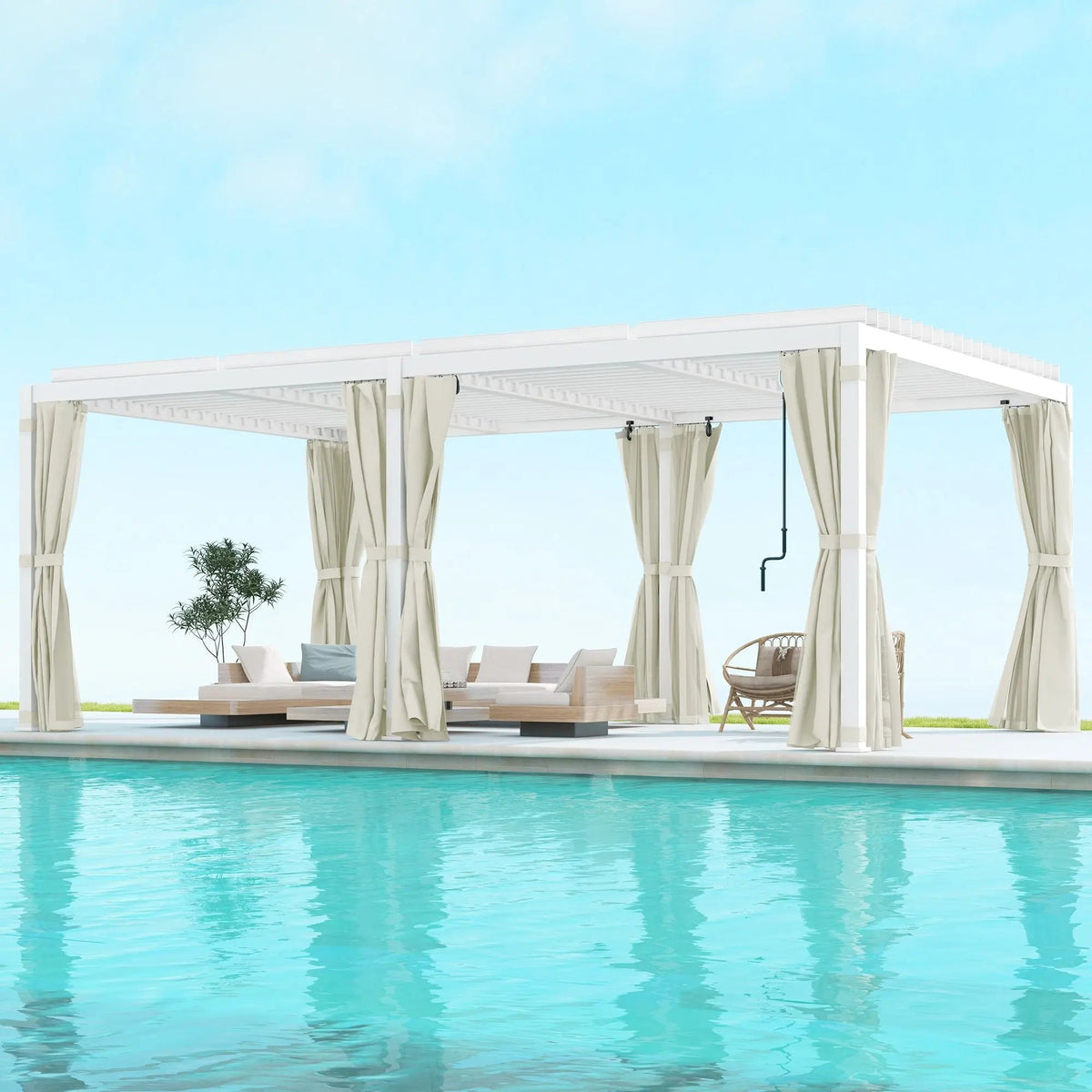 12' x 19' Aluminum Pergola, 2 Adjustable Louvred Roofs, Curtains & Nettings, UV-Fighting & Waterproof, DOBA-PC1219