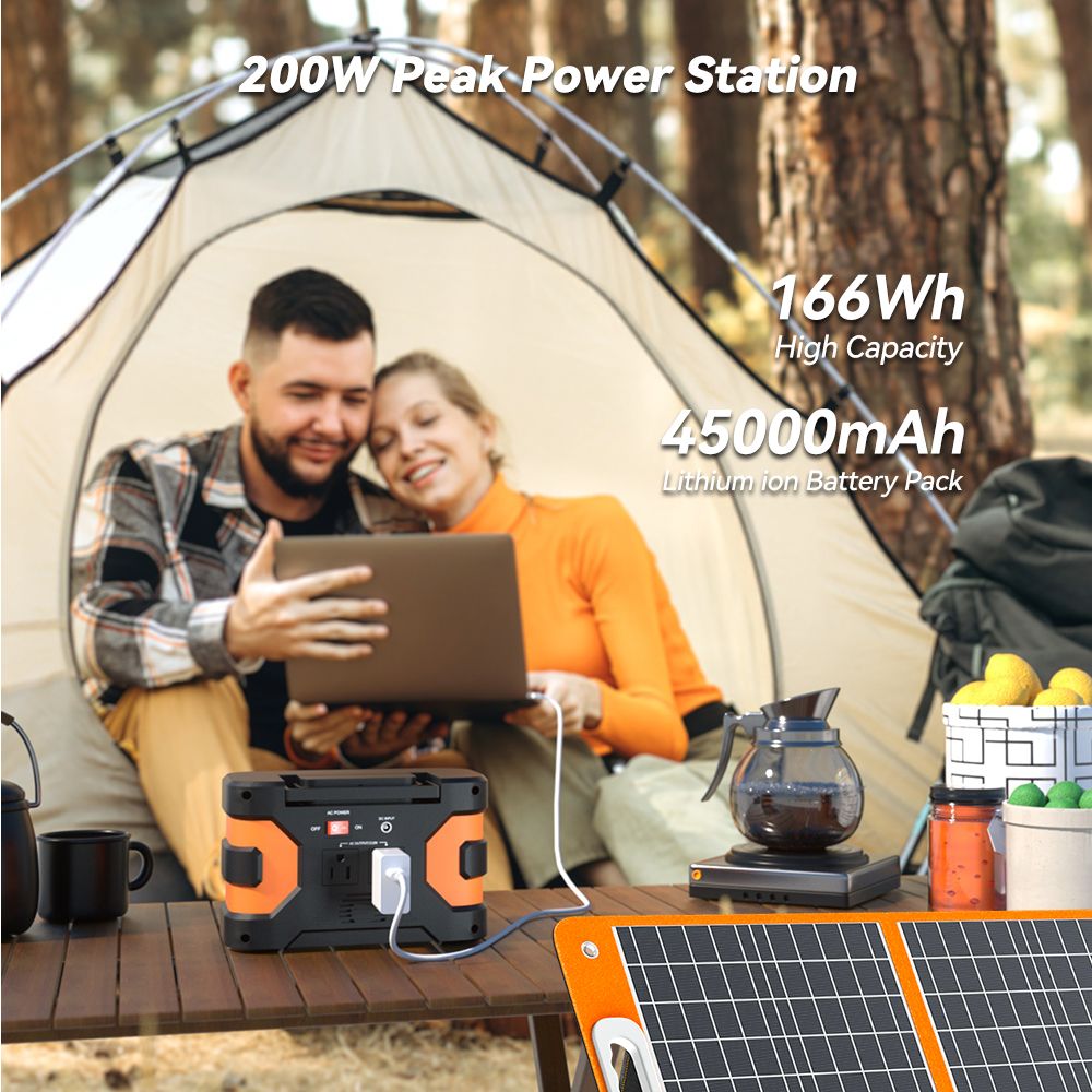 200W Portable Power Station 166Wh with 60W Solar Panel, FlashFish, DOBA-PS200W