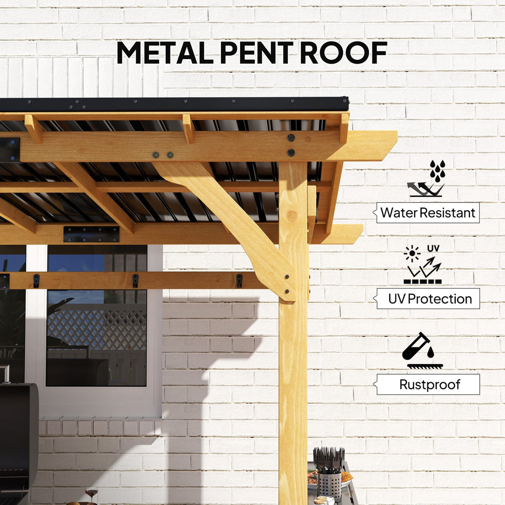 13' x 6' Wooden BBQ Grill Gazebo with Metal Hardtop Roof, Bar Shelves & Hooks, Natural, DOBA-GZ136
