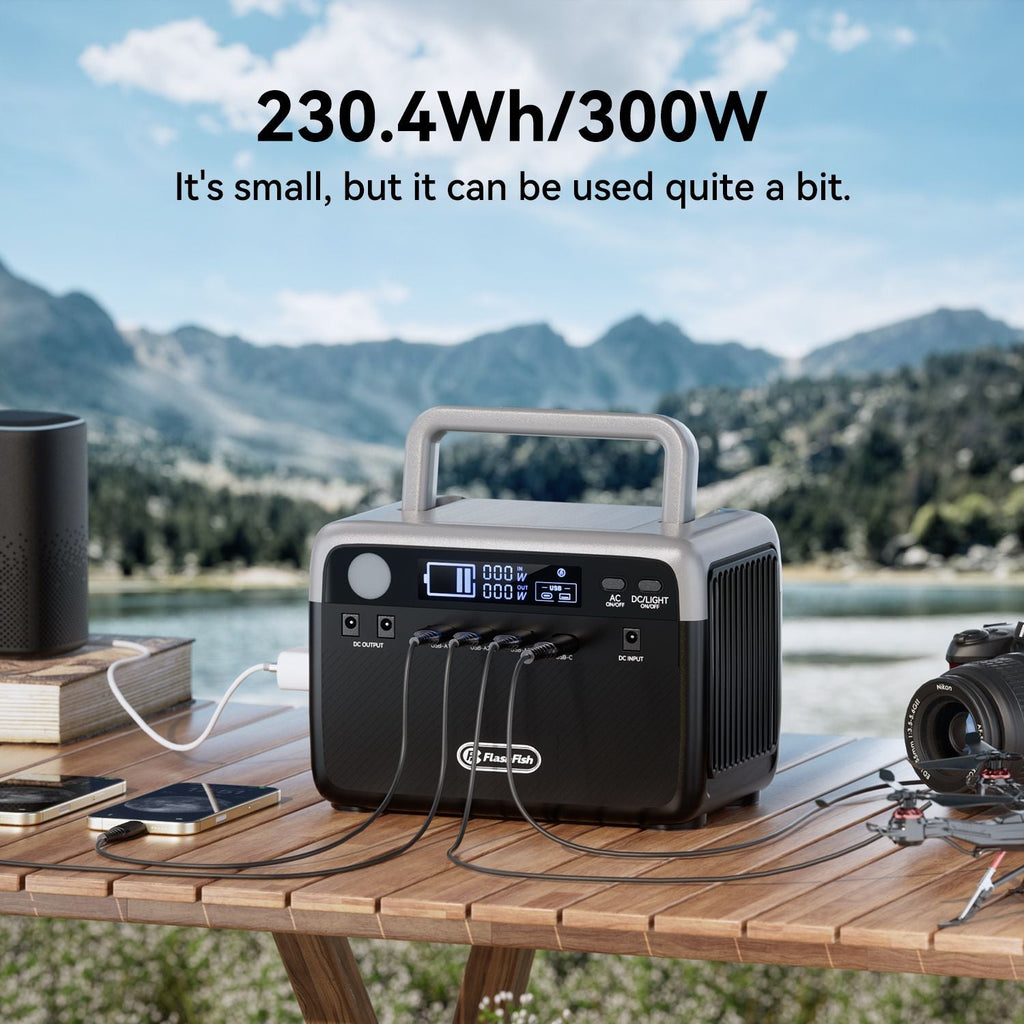 300W Portable Power Station with 60W Solar Panel, LiFePO4 Generator, FlashFish, DOBA-PS300