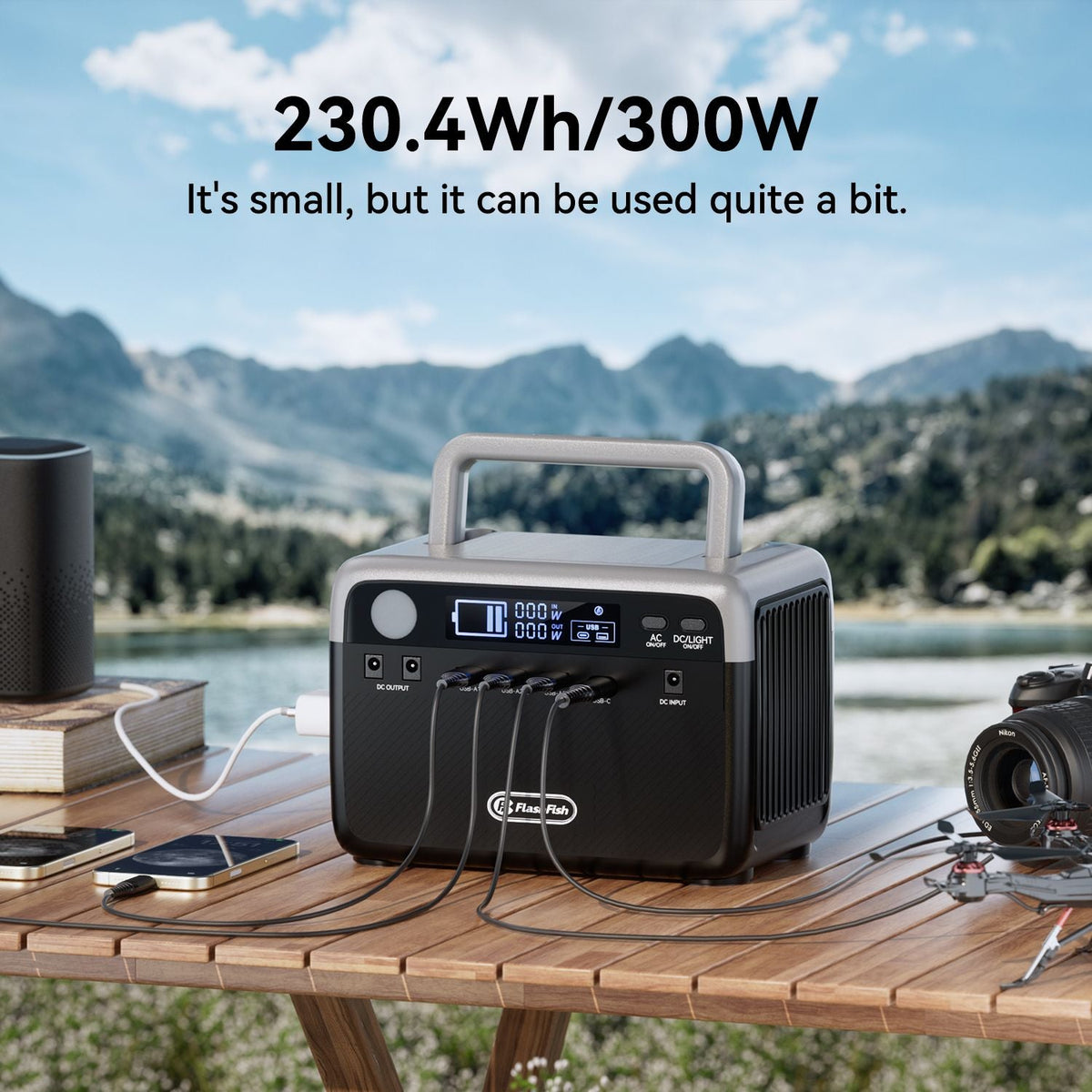 300W Portable Power Station with 60W Solar Panel, LiFePO4 Generator, FlashFish, DOBA-PS300