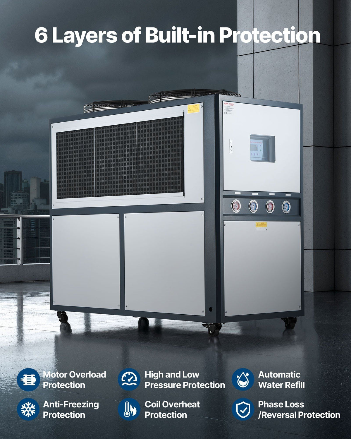 Air-Cooled Industrial Water Chiller 16.67 HP Dual Compressor 45,360 Kcal/h, 53 Gal Tank, VEVOR, DOBA-WC1667