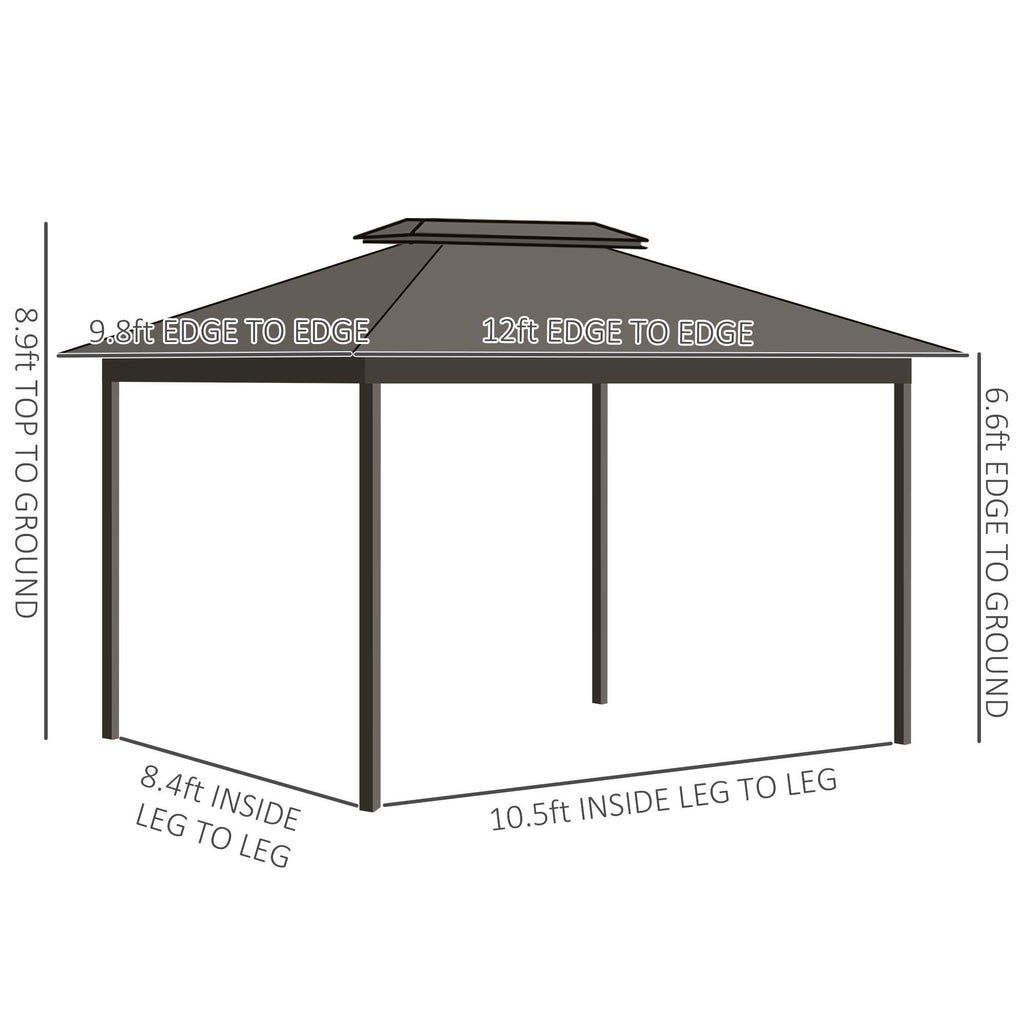 10' x 12' Hardtop Metal Gazebo with Curtains & Netting, Aluminum Frame, Outsunny, DOBA-GZ1012G