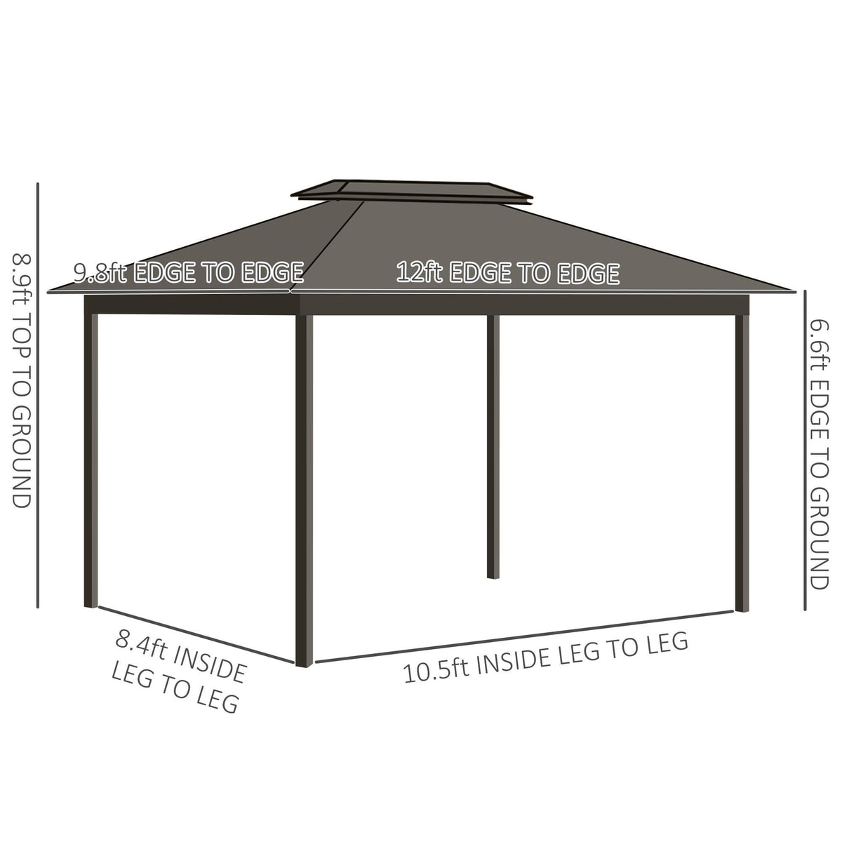 10' x 12' Hardtop Metal Gazebo with Curtains & Netting, Aluminum Frame, Outsunny, DOBA-GZ1012G