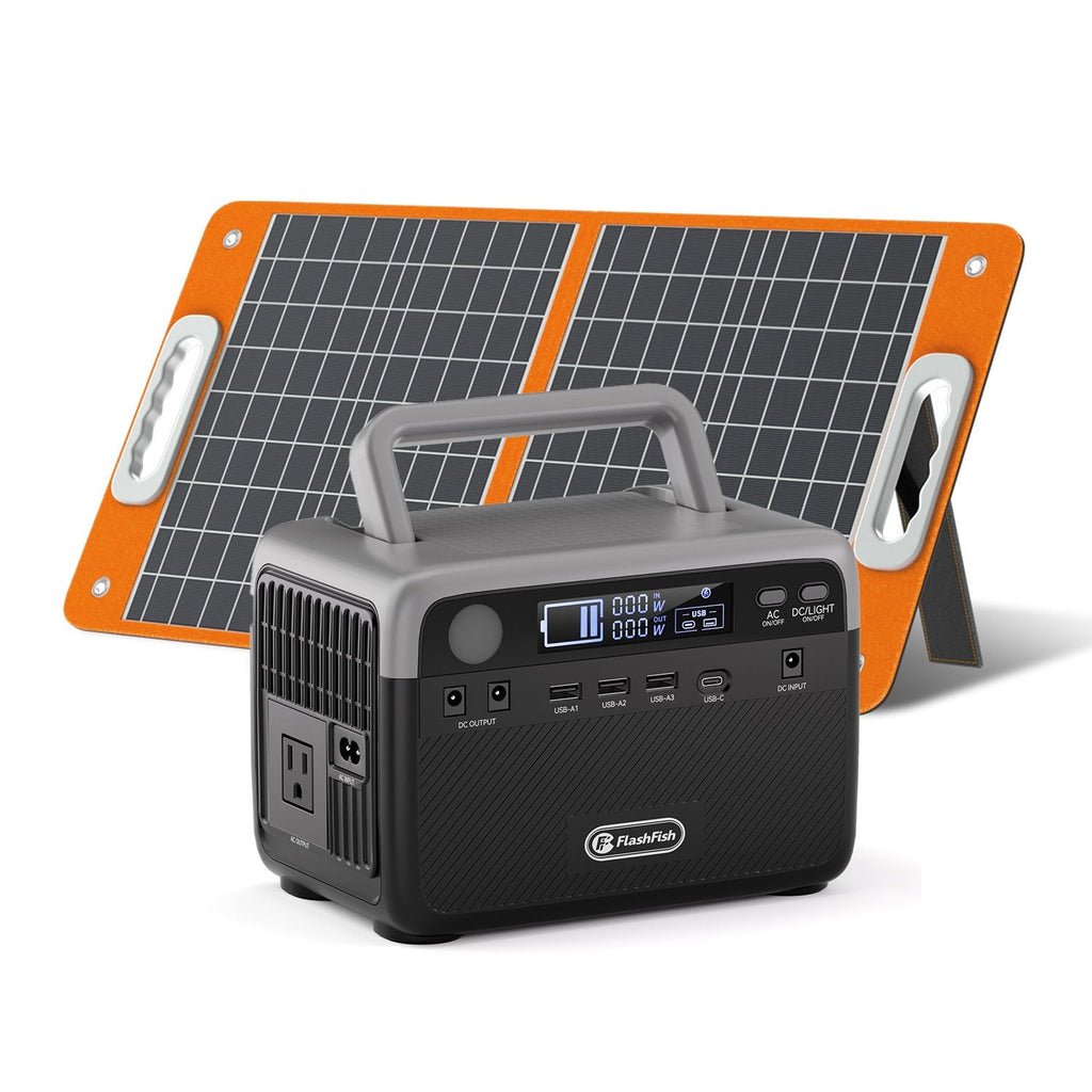 300W Portable Power Station with 60W Solar Panel, LiFePO4 Generator, FlashFish, DOBA-PS300
