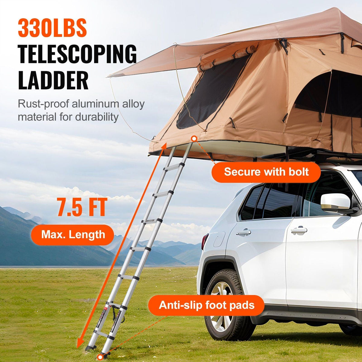Rooftop Tent 2–3 Person Waterproof with Ladder, Inflatable Pole Camping Tent for SUV & Truck, VEVOR, DOBA-RTT23IP