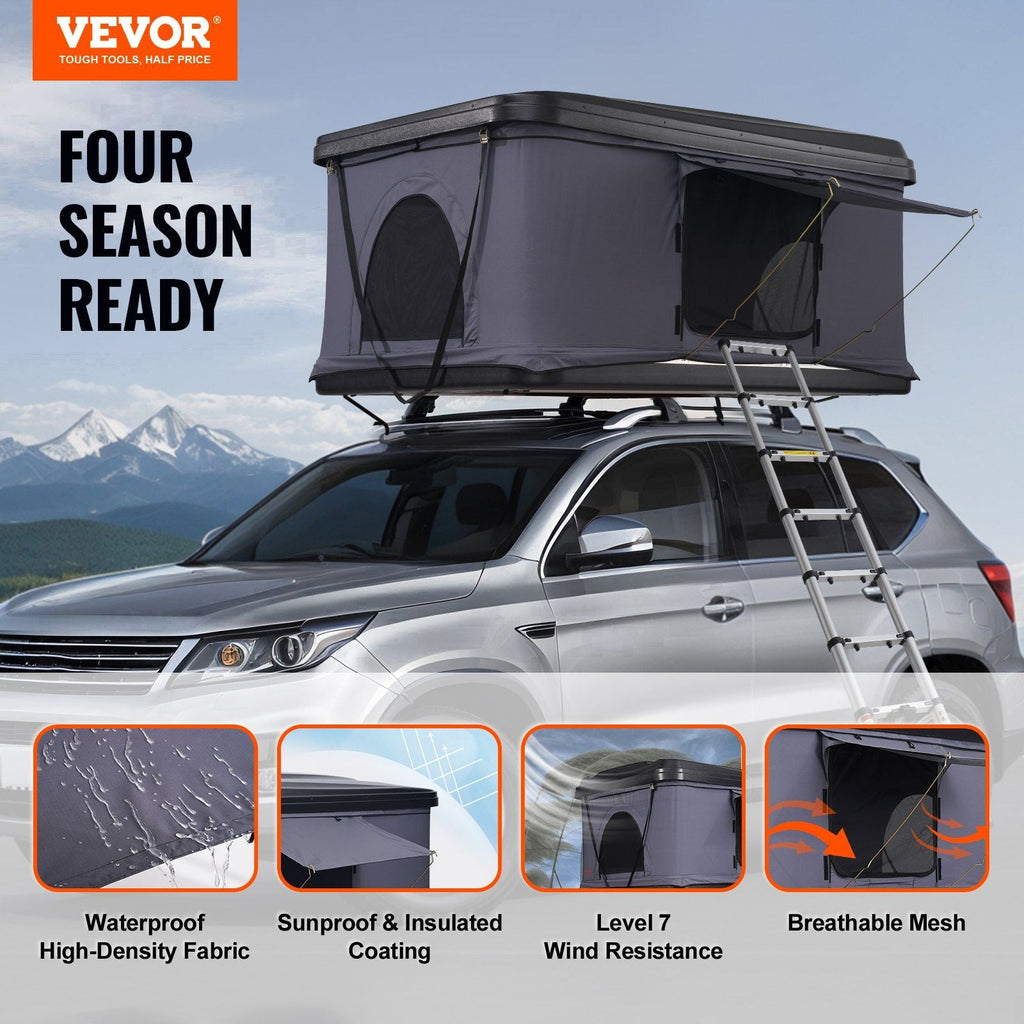 Hard Shell Rooftop Tent 2–3 Person with Ladder, ABS Shell Waterproof Camping Tent for SUV & Truck, VEVOR, DOBA-RTT23ABS