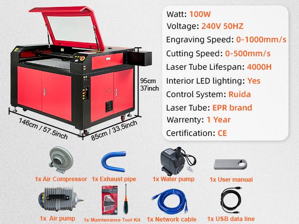 Laser Engraving Machine KH9060 100W with RUIDA Motherboard, 110V US Plug, DOBA-LE100