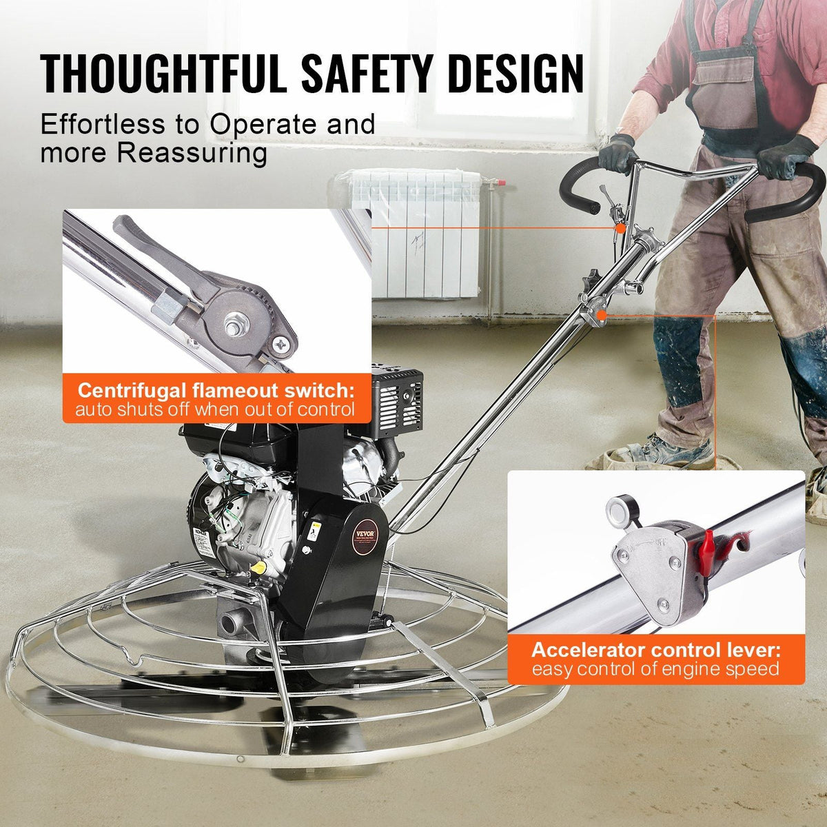 46" Walk-Behind Power Trowel, 14HP Gas-Powered Cement Finishing Machine with Float Pan Blade, DOBA-PT46