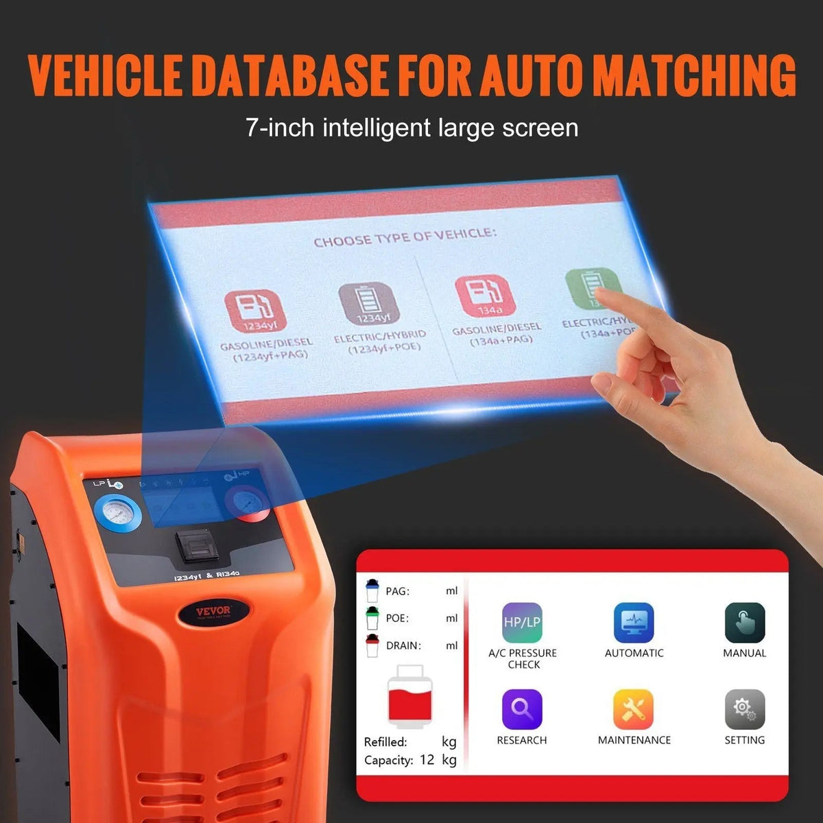 Fully Automatic Refrigerant Recovery Machine, Dual Cylinder AC Recovery Kit, Built-in Compressor, Scale & Filter, HVAC Use for R134A & R1234YF, DOBA-RR100