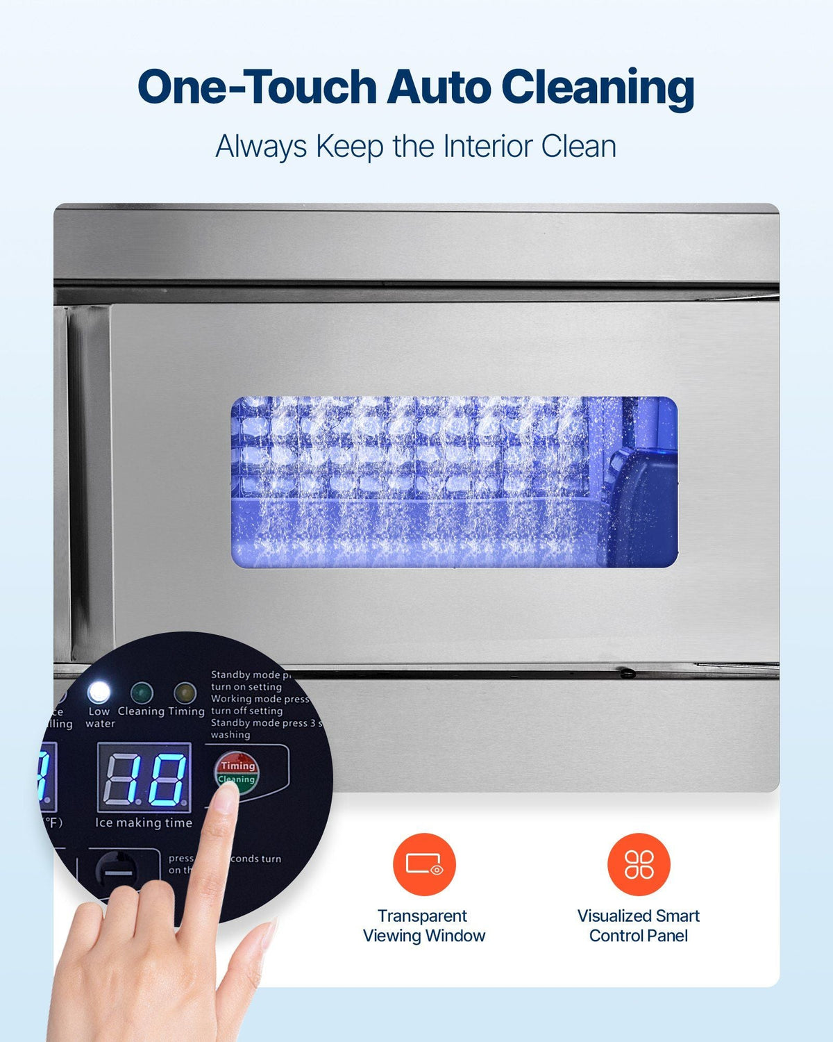 265 lbs/24H Commercial Ice Maker, Stainless Steel with Worktop, 66 lbs Storage & 126 Cubes per Cycle, Self-Cleaning Freestanding Design, DOBA-IM265