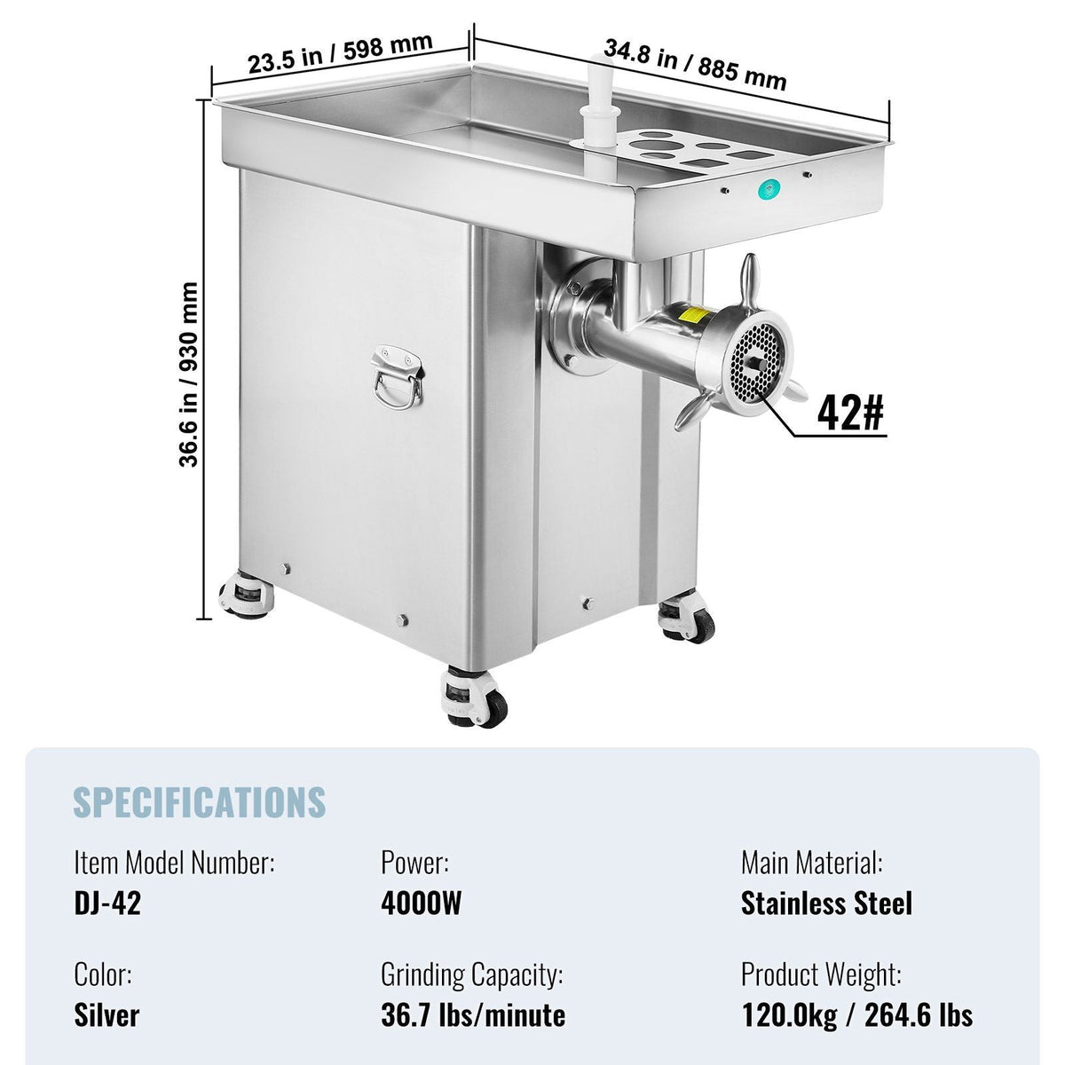 Commercial Electric Meat Grinder, 36.7 lbs/min Grinding Capacity, Industrial Cabinet Design, Heavy-Duty Construction, DOBA-MG36