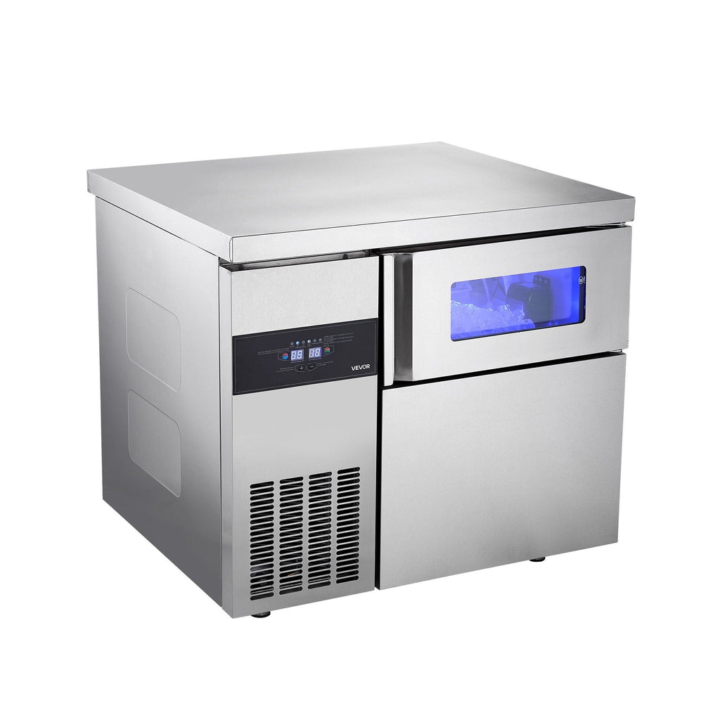 265 lbs/24H Commercial Ice Maker, Stainless Steel with Worktop, 66 lbs Storage & 126 Cubes per Cycle, Self-Cleaning Freestanding Design, DOBA-IM265