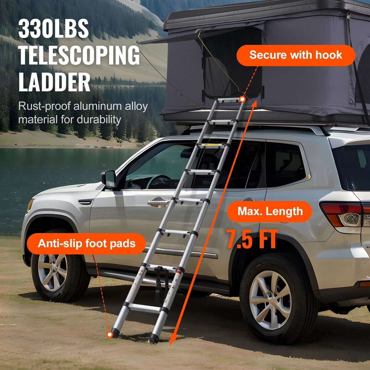 Hard Shell Rooftop Tent 2–3 Person with Ladder, ABS Shell Waterproof Camping Tent for SUV & Truck, VEVOR, DOBA-RTT23ABS