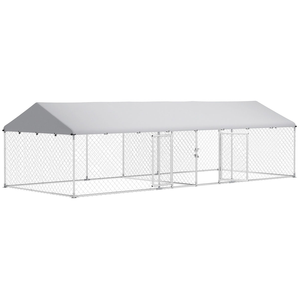 19.7' x 7.5' Two-Room Outdoor Dog Kennel with Roof & Secure Lock, PawHut, DOBA-DK20TR