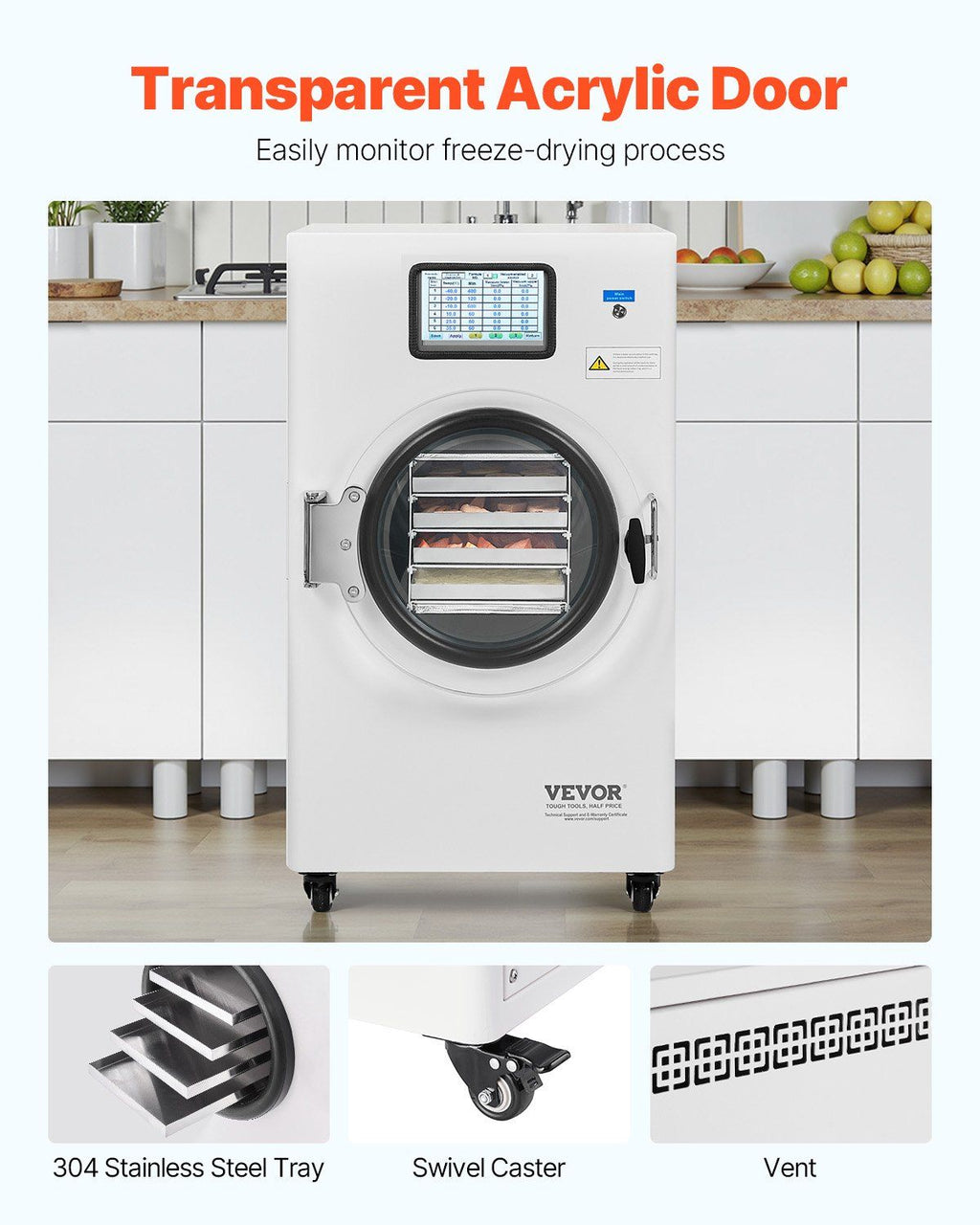 Vacuum Freeze Dryer Machine 8.8–13.2 lb Capacity with 4 Trays & Vacuum Pump, White, VEVOR, DOBA-FD413