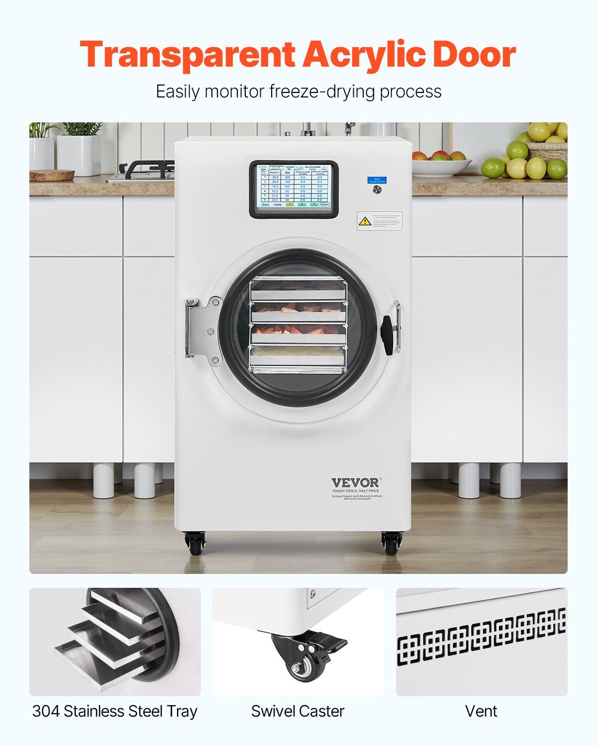 Vacuum Freeze Dryer Machine 8.8–13.2 lb Capacity with 4 Trays & Vacuum Pump, White, VEVOR, DOBA-FD413