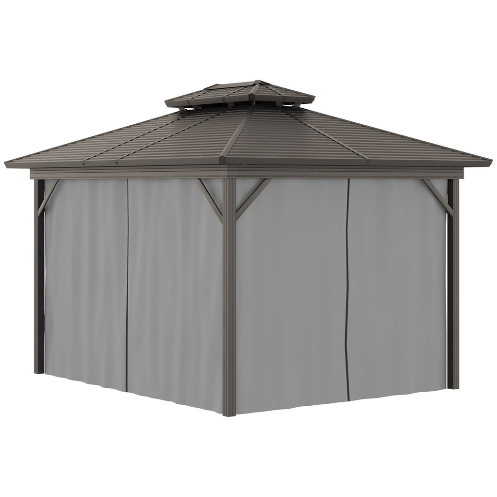 10' x 12' Hardtop Metal Gazebo with Curtains & Netting, Aluminum Frame, Outsunny, DOBA-GZ1012G