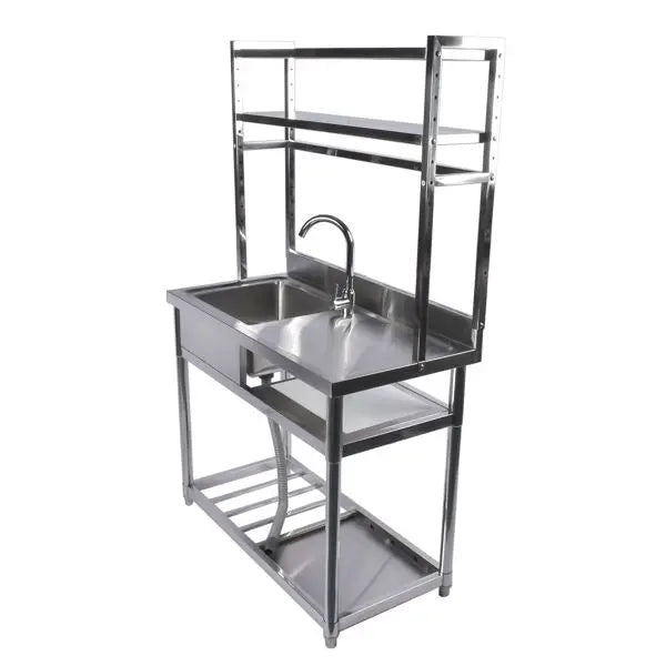 39.4" Stainless Steel Utility Sink, Single Bowl Commercial Sink, Shelves, Drainboard & Hanging Tools, DOBA-US39