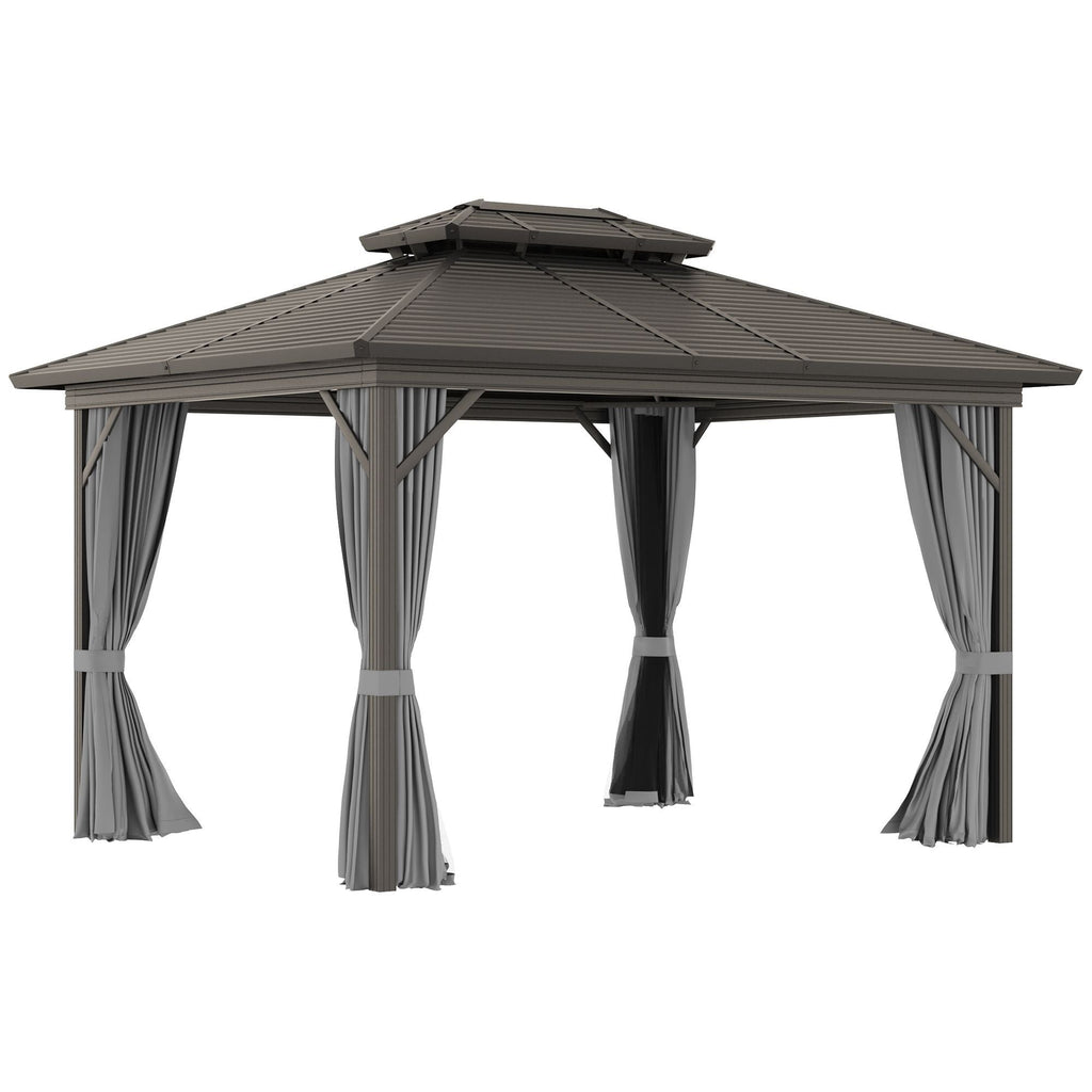 10' x 12' Hardtop Metal Gazebo with Curtains & Netting, Aluminum Frame, Outsunny, DOBA-GZ1012G