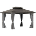 10' x 12' Hardtop Metal Gazebo with Curtains & Netting, Aluminum Frame, Outsunny, DOBA-GZ1012G