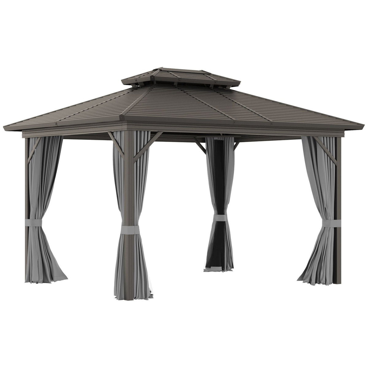 10' x 12' Hardtop Metal Gazebo with Curtains & Netting, Aluminum Frame, Outsunny, DOBA-GZ1012G