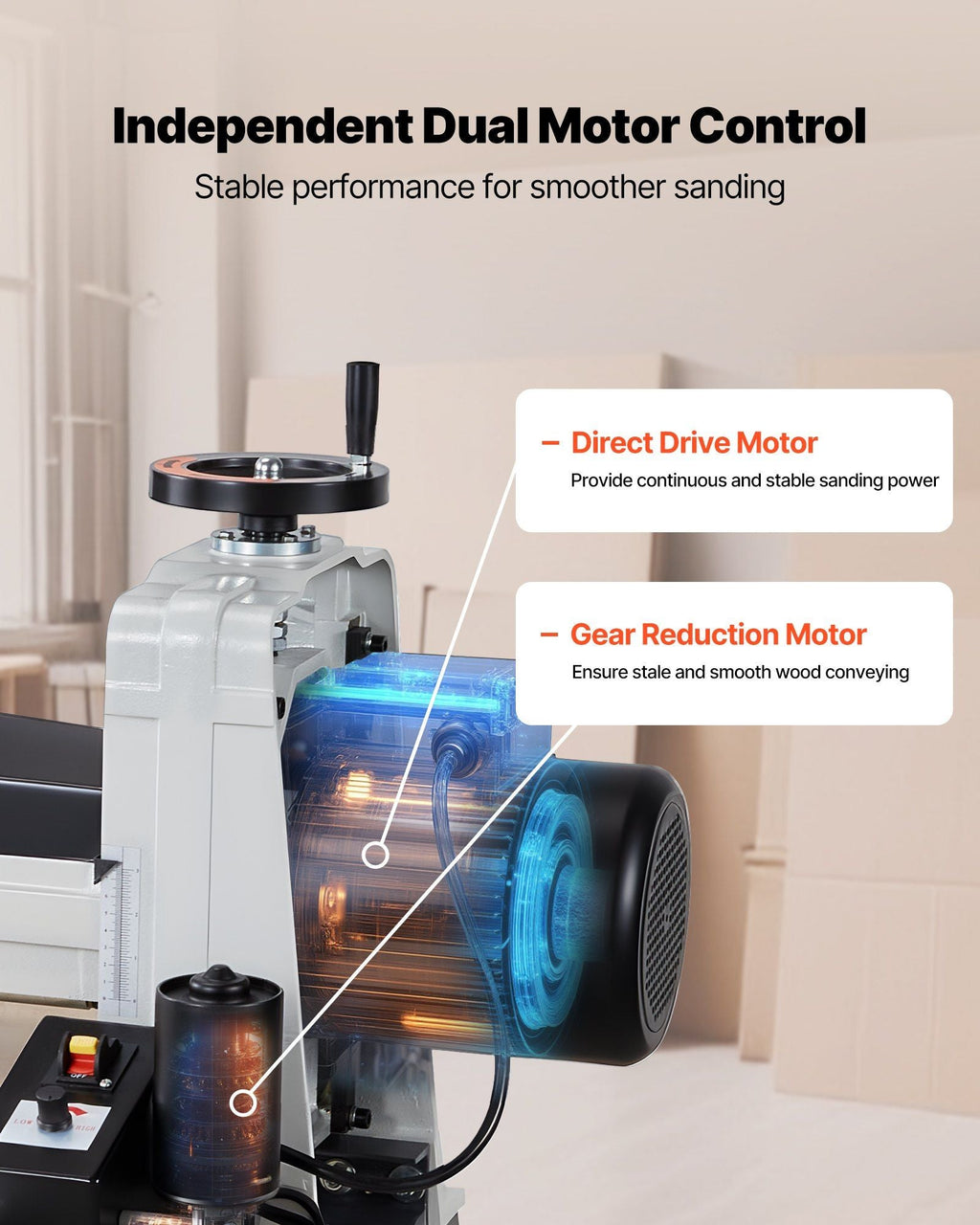 16" Drum Sander with Stand & Extension Tables, 1.5HP Variable Speed Dual Motor, VEVOR, DOBA-DS1615HP