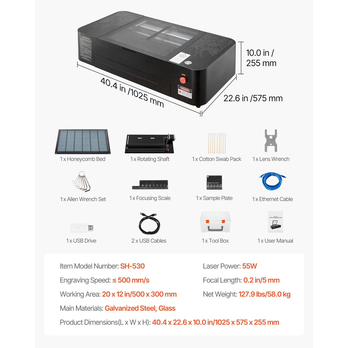 55W CO2 Laser Engraver, 20 x 12 in, Desktop CO2 Laser Engraver and Cutter Machine with 16MP Camera, Water Pump, Rotary Axis, Compatible with LightBurn CorelDRAW RDWorks, for Wood Acrylic Glass