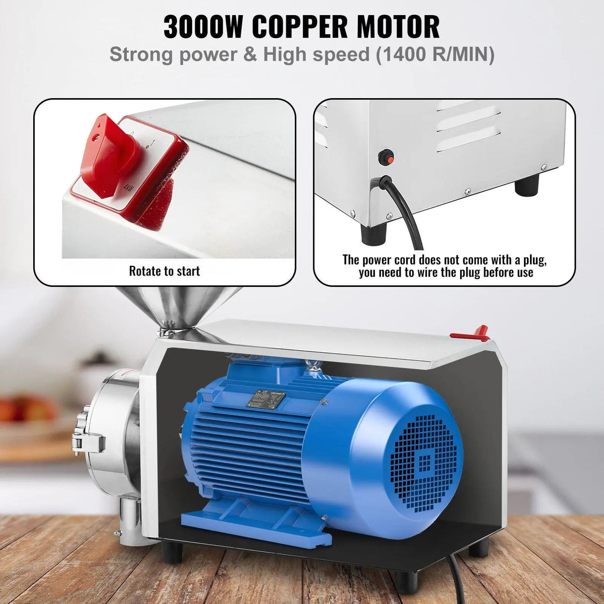 3000W Grain Grinding Mill, High-Power Food Processing Machine, Heavy-Duty Grain Grinder, DOBA-GM3000