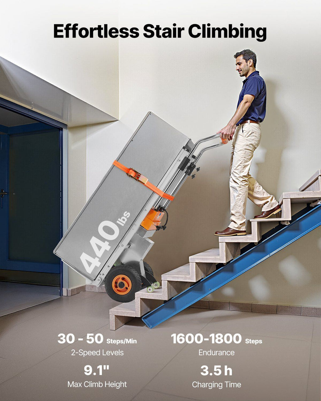 Electric Stair Climbing Dolly 440 lb Capacity with Brushless Motor & Adjustable Handle, VEVOR, DOBA-ESCD440L