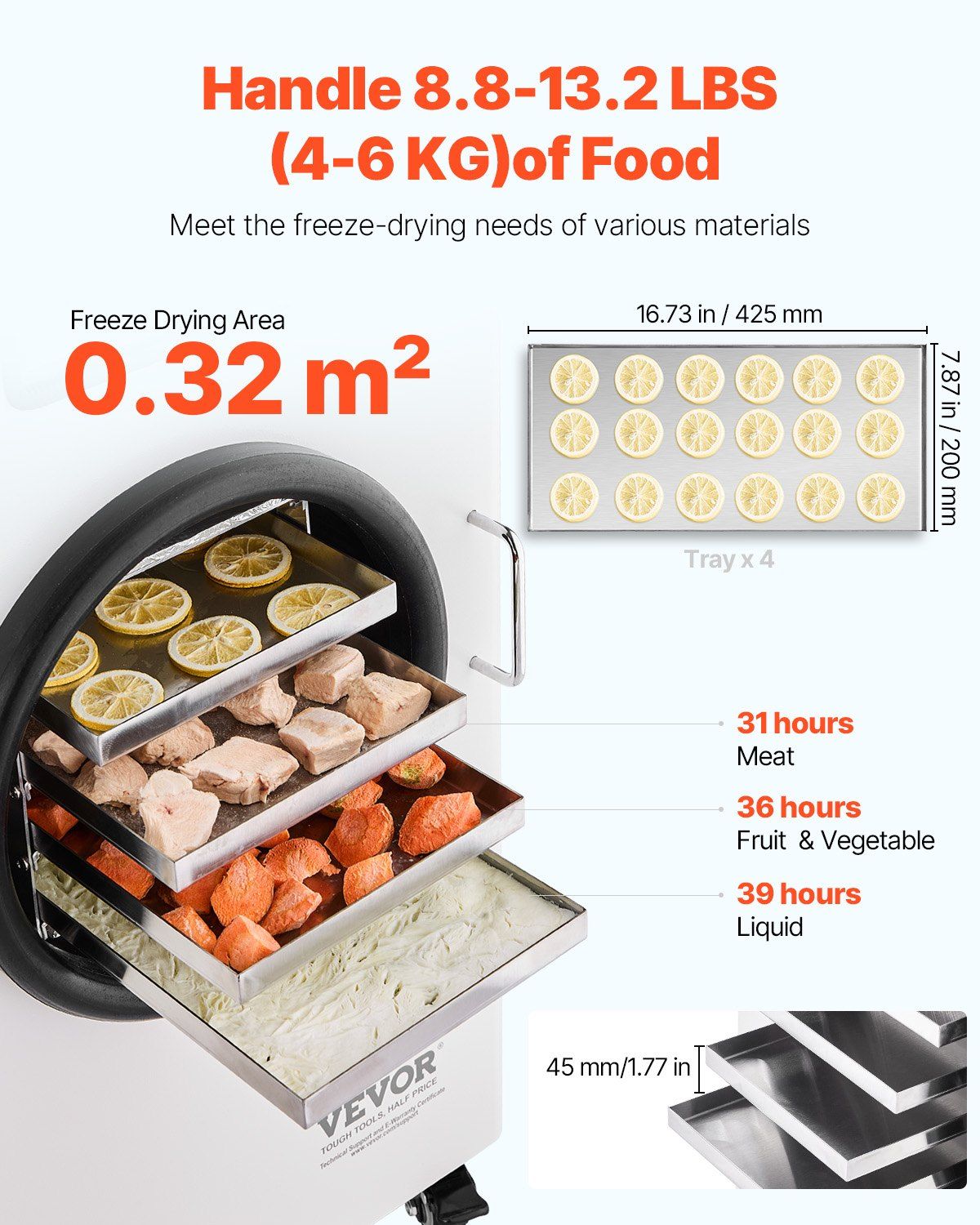 Vacuum Freeze Dryer Machine 8.8–13.2 lb Capacity with 4 Trays & Vacuum Pump, White, VEVOR, DOBA-FD413
