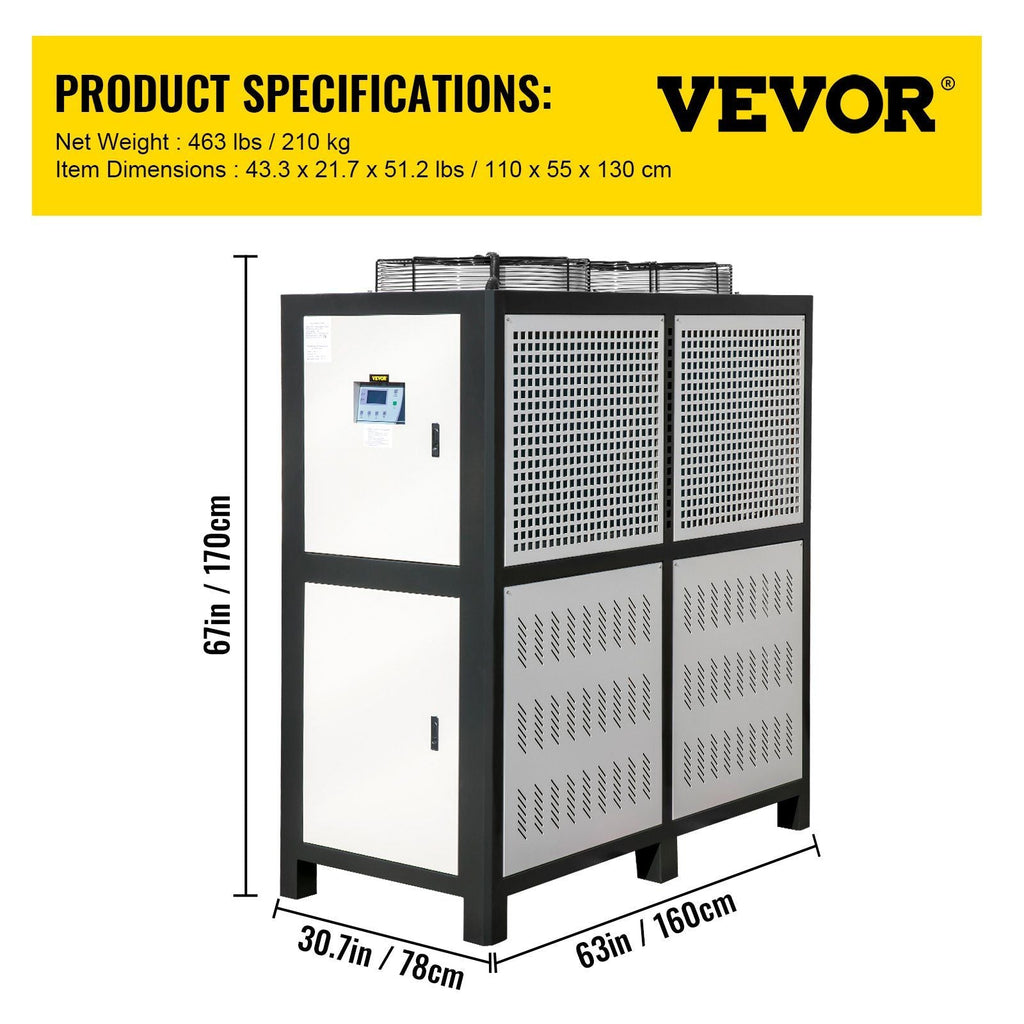 15 Ton Industrial Water Chiller, 15HP Air-Cooled System, Finned Condenser with Micro-Computer Control, Stainless Steel Water Tank, DOBA-WC15