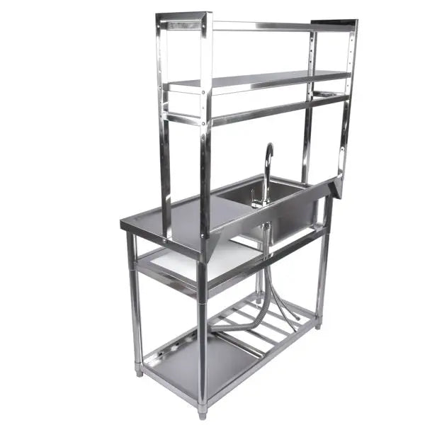 39.4" Stainless Steel Utility Sink, Single Bowl Commercial Sink, Shelves, Drainboard & Hanging Tools, DOBA-US39