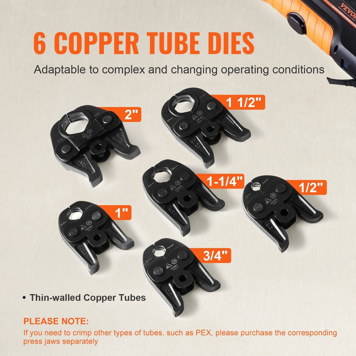 18V Electric Pro Press Tool Kit for 1/2"–2" Copper Pipes with 6 Jaws & Batteries, VEVOR, DOBA-PP182
