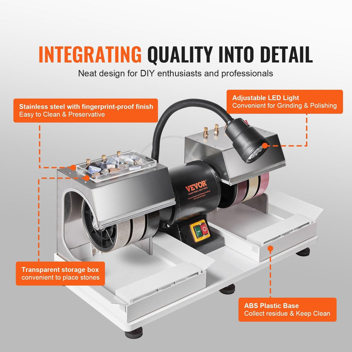 6" Cabbing Machine, 1/4HP 1800 RPM Lapidary Grinder Polisher, Lamp & Water Pump Included, Gem and Stone Faceting Machine, DOBA-CM6