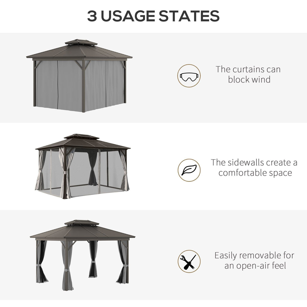 10' x 12' Hardtop Metal Gazebo with Curtains & Netting, Aluminum Frame, Outsunny, DOBA-GZ1012G